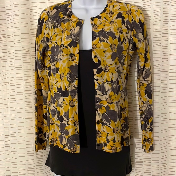 Ann Taylor LOFT yellow and gray cardigan - Picture 3 of 9